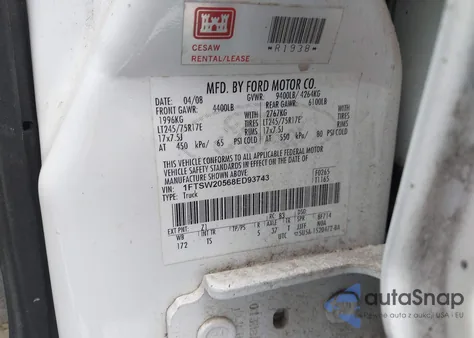 2008 Ford F250 King Ranch/Lariat/Xl/Xlt from USA, damaged, VIN 1FTSW20568ED93743